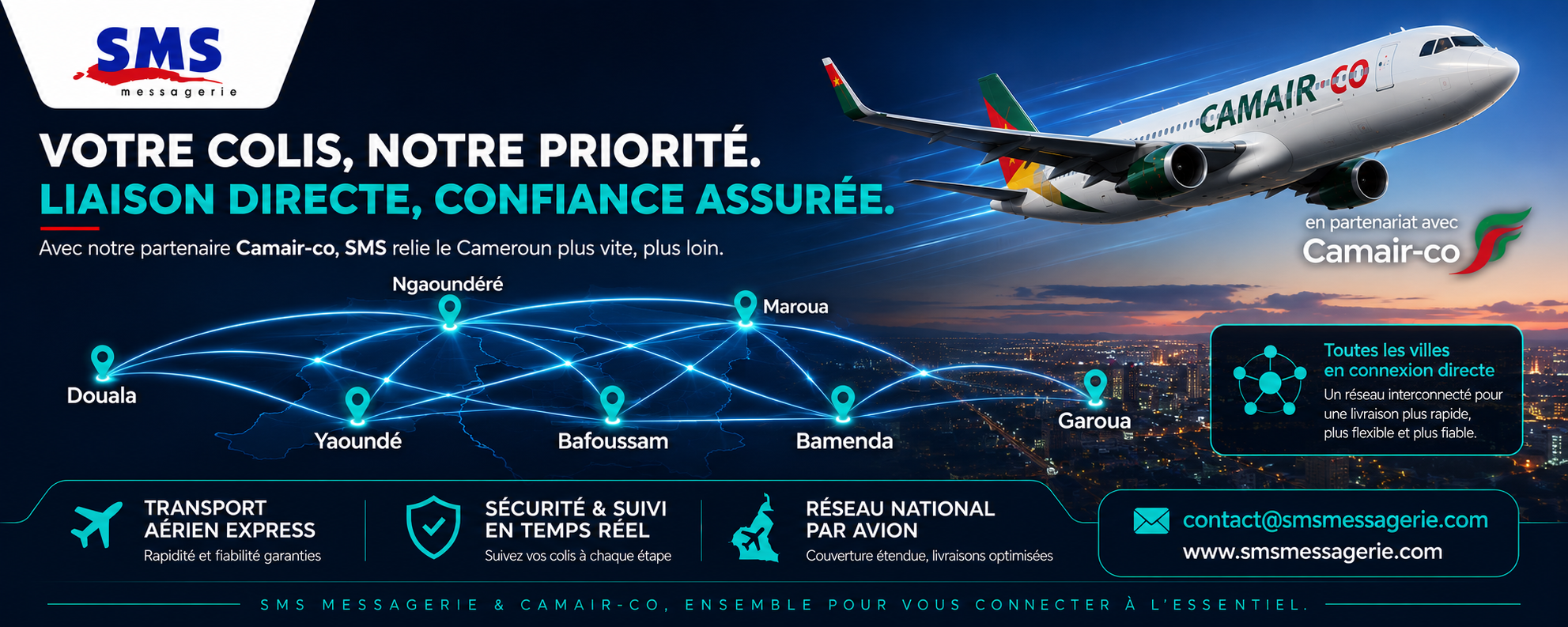 SMS Livraison Aérienne Express — Expédition rapide par cargo aérien dans tout le Cameroun et à l'international